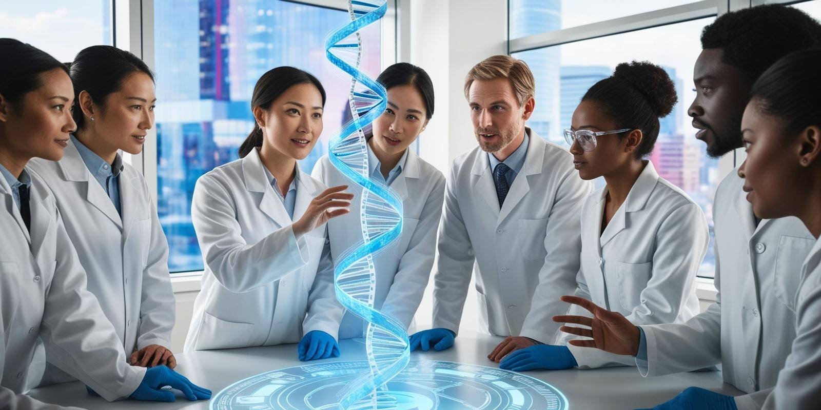 A group of Biotech scientists and their leader
